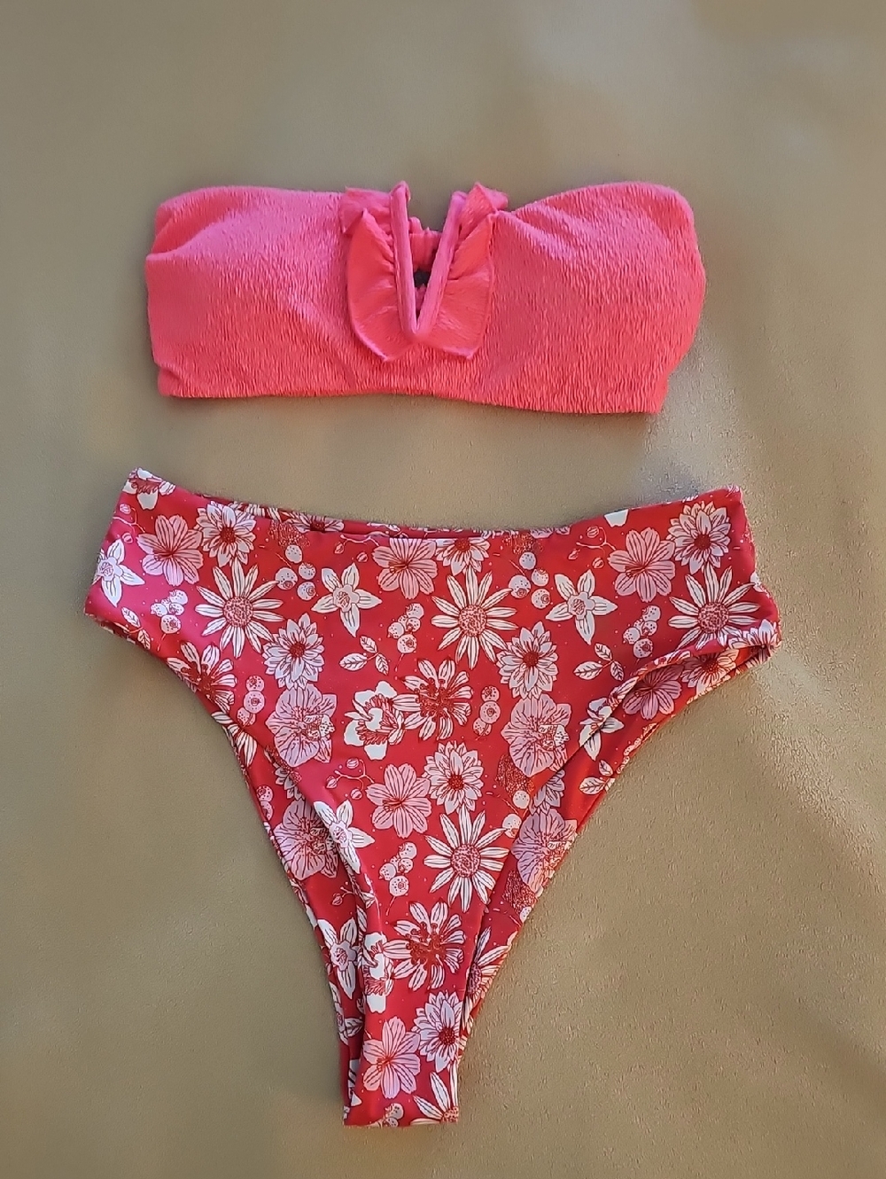 SHEIN Pink Floral High-Waist Bikini Set